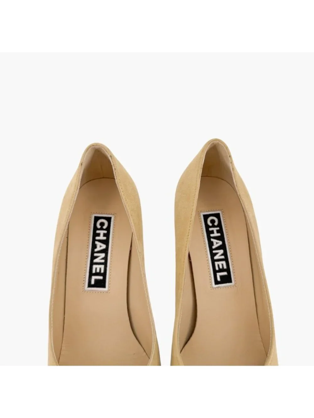 Chanel CC Cap Toe Pumps Heels Beige Black Two Tone Size 38.5 US 7.5-8 Crystal